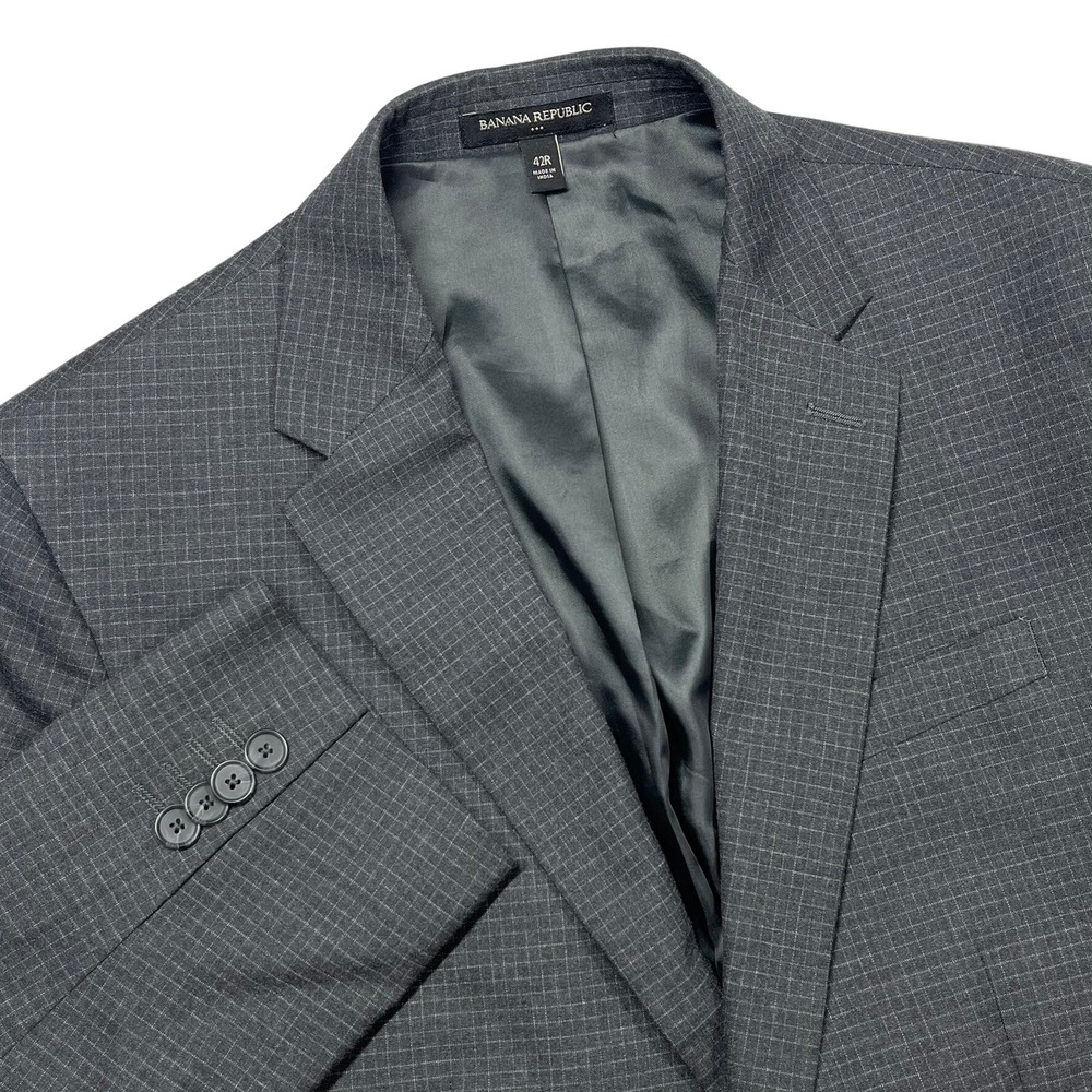 Banana Republic Blazer Mens 42R Grey Micro Check Stretch 2-Button Suit Jacket